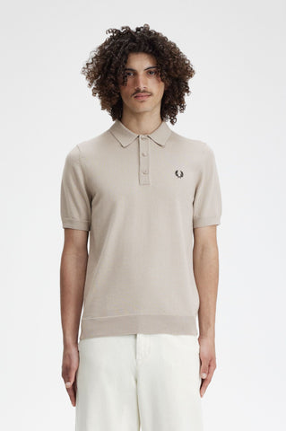 Fred Perry Classic Knitted Polo Shirt - Dark Oatmeal