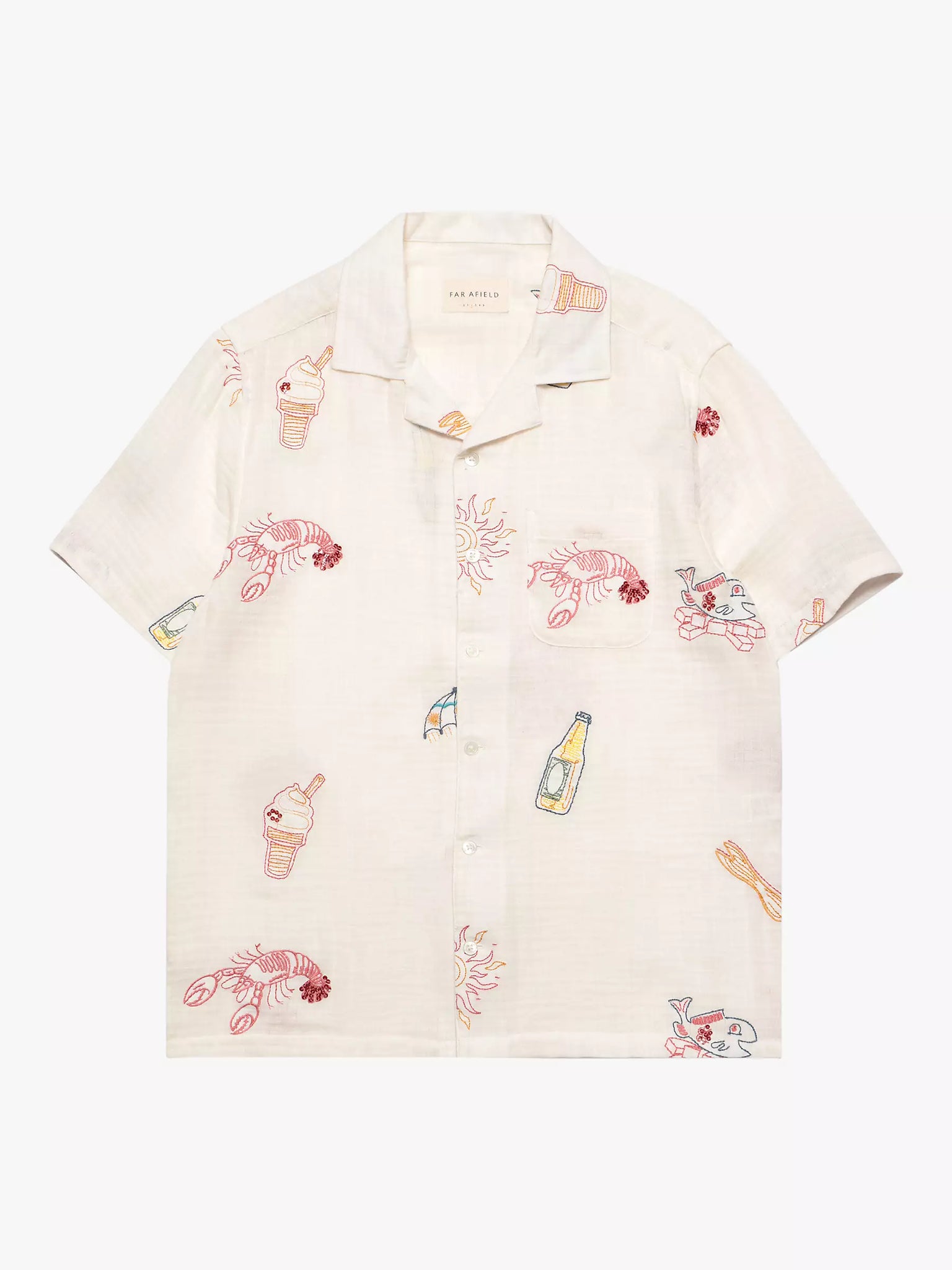Far Afield S/S Stachio Embroidered Shirt - White