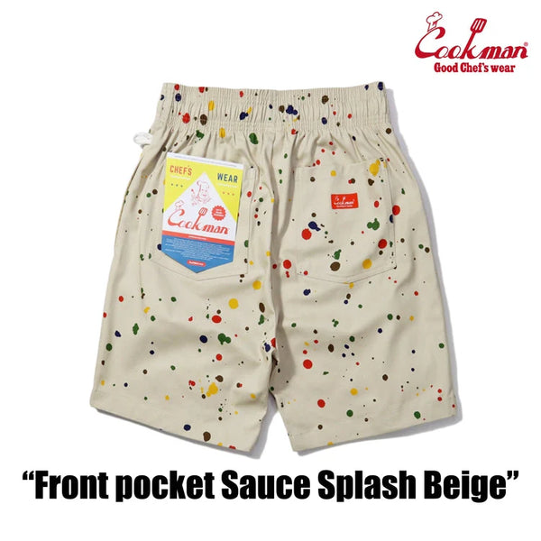 Cookman Chef Short Pants Front Pocket - Sauce Splash - Beige