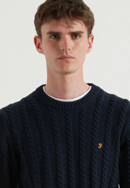 Farah Knight Cable Sweater - Navy