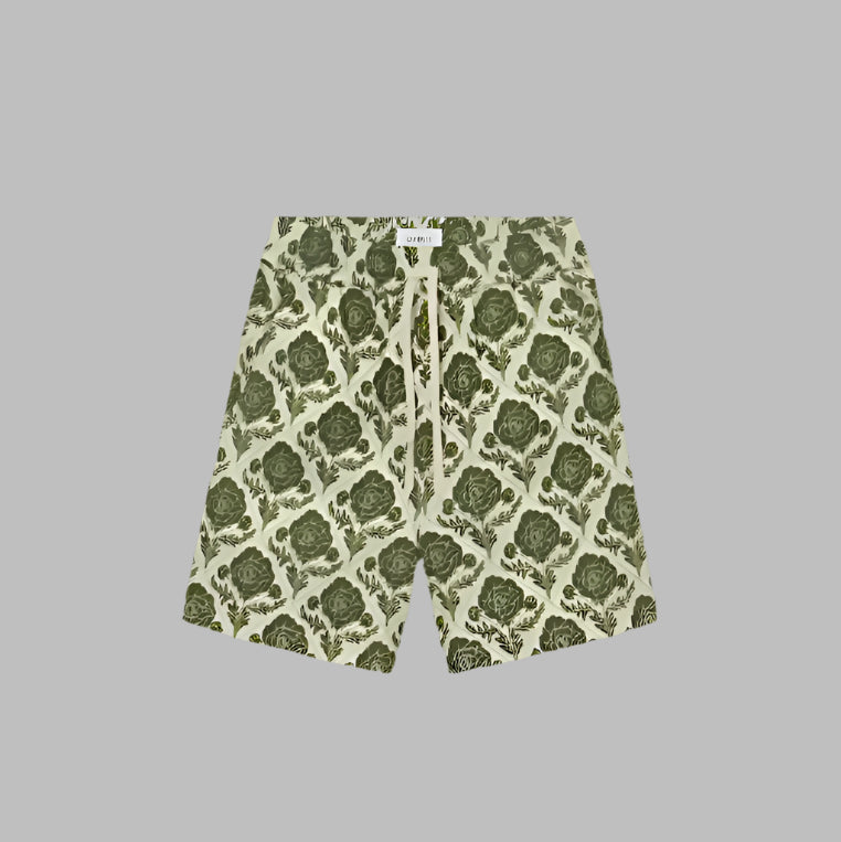 Les Deux Lesley Flower AOP Shorts - Vintage Green/Ivory