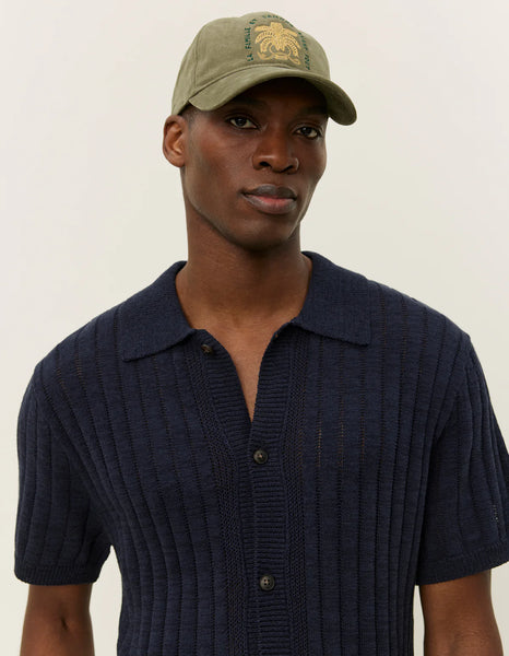 Les Deux Floyd Linen Knitted S/S Shirt - Navy