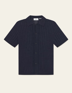 Les Deux Floyd Linen Knitted S/S Shirt - Navy
