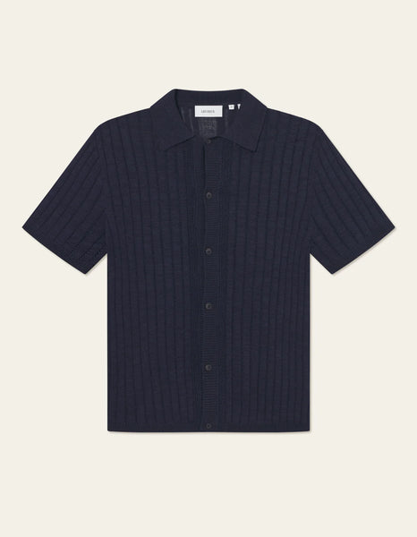 Les Deux Floyd Linen Knitted S/S Shirt - Navy
