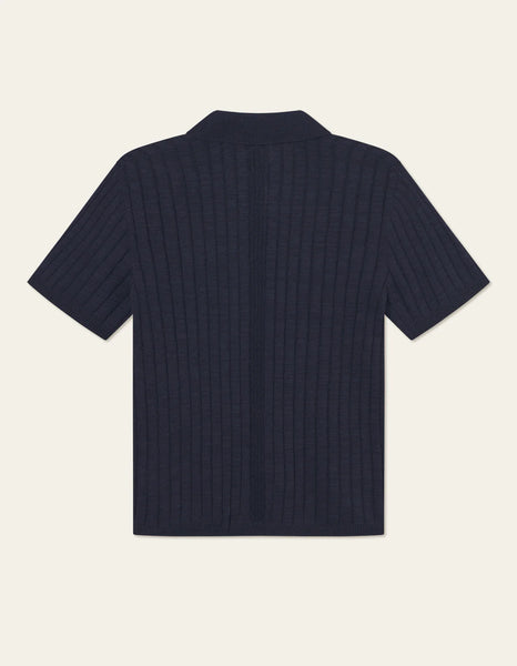Les Deux Floyd Linen Knitted S/S Shirt - Navy