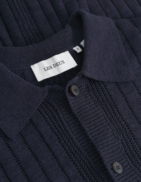 Les Deux Floyd Linen Knitted S/S Shirt - Navy