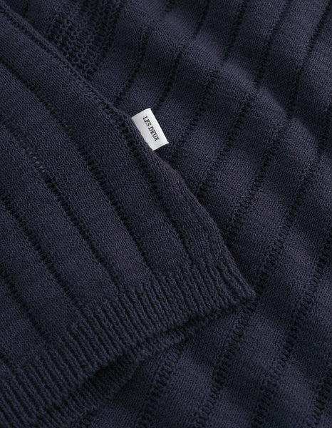 Les Deux Floyd Linen Knitted S/S Shirt - Navy