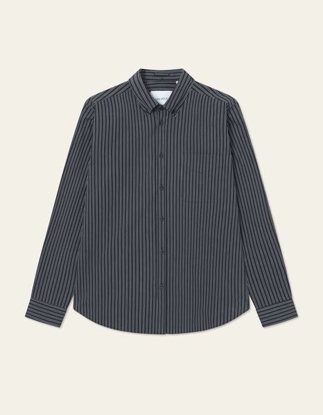 Les Deux L/S Kent Stripe Poplin Shirt - Black