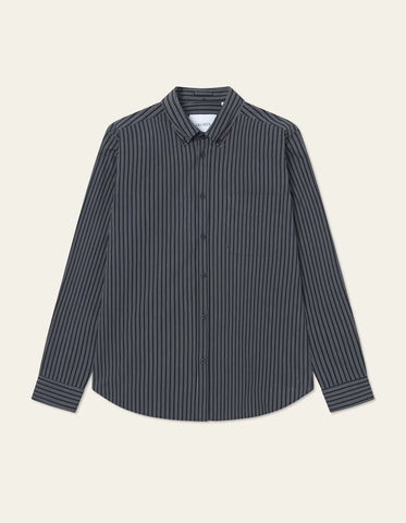 Les Deux L/S Kent Stripe Poplin Shirt - Black