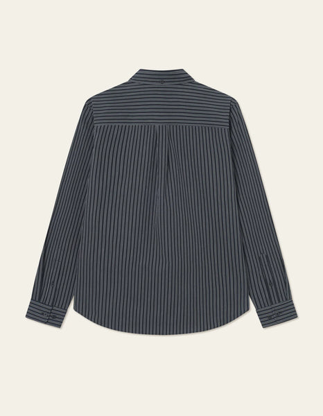Les Deux L/S Kent Stripe Poplin Shirt - Black
