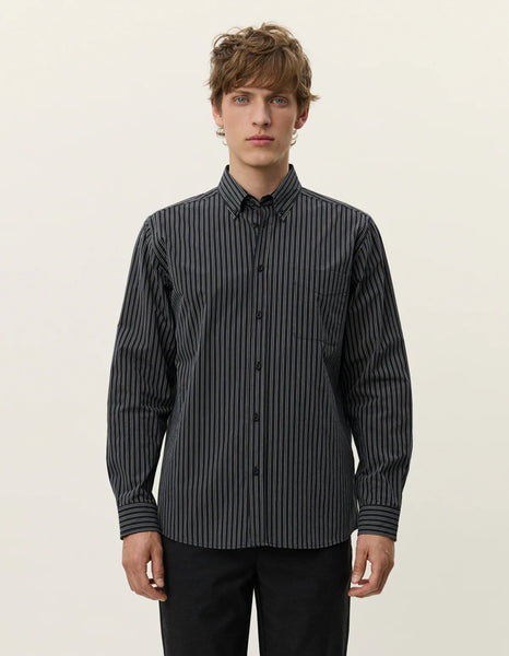 Les Deux L/S Kent Stripe Poplin Shirt - Black