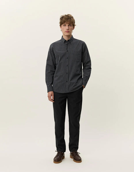 Les Deux L/S Kent Stripe Poplin Shirt - Black