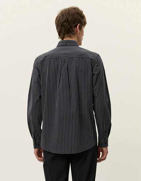 Les Deux L/S Kent Stripe Poplin Shirt - Black