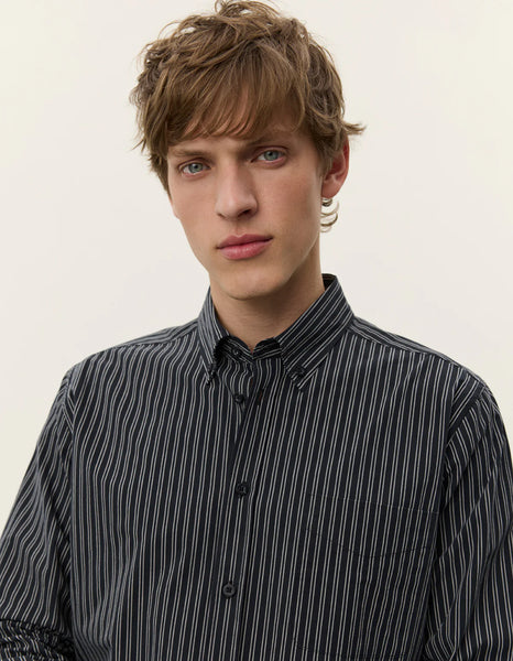 Les Deux L/S Kent Stripe Poplin Shirt - Black