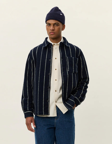 Les Deux Lennon Wool Pinstripe Overshirt - Dark Navy