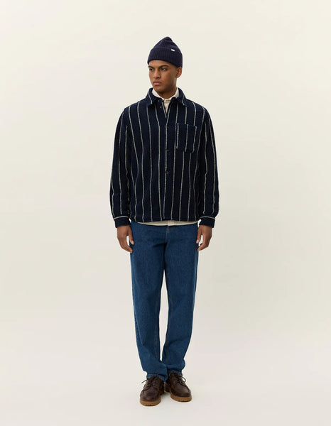 Les Deux Lennon Wool Pinstripe Overshirt - Dark Navy