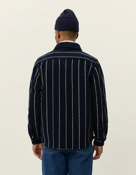 Les Deux Lennon Wool Pinstripe Overshirt - Dark Navy