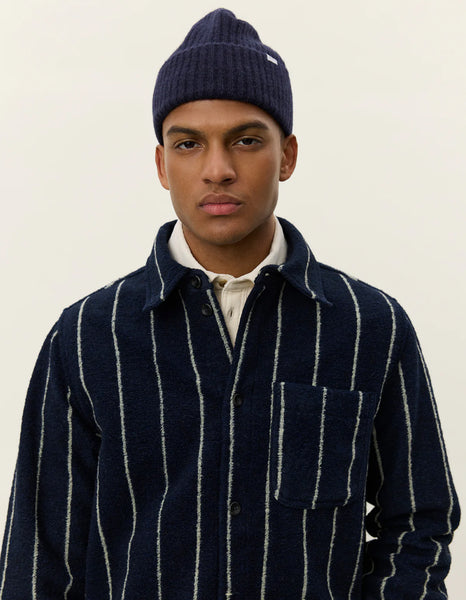 Les Deux Lennon Wool Pinstripe Overshirt - Dark Navy