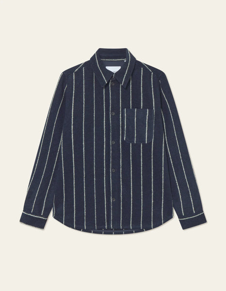 Les Deux Lennon Wool Pinstripe Overshirt - Dark Navy
