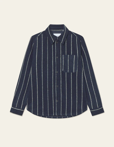 Les Deux Lennon Wool Pinstripe Overshirt - Dark Navy