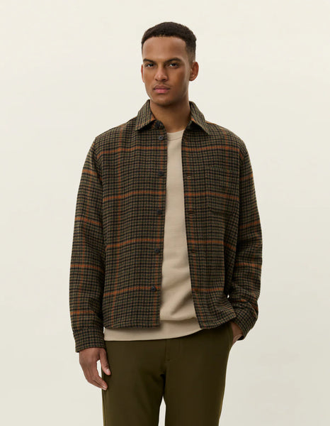 Les Deux Kody Houndstooth Overshirt - Teak Brown