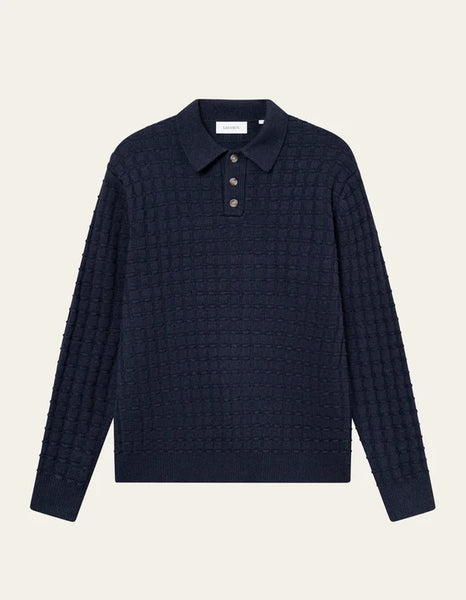 Les Deux Gustav Squared Knitted Polo - Dark Navy