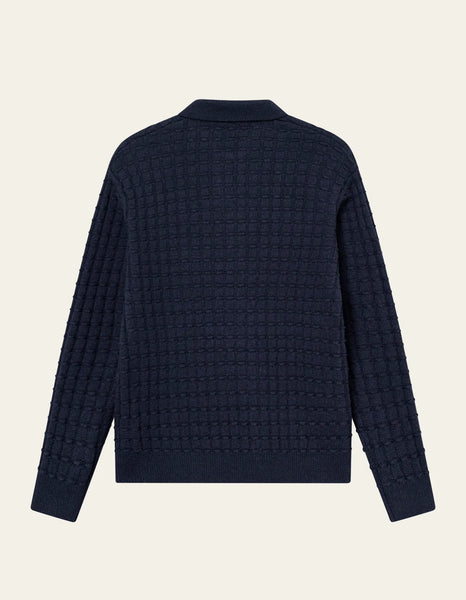 Les Deux Gustav Squared Knitted Polo - Dark Navy