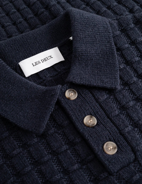 Les Deux Gustav Squared Knitted Polo - Dark Navy