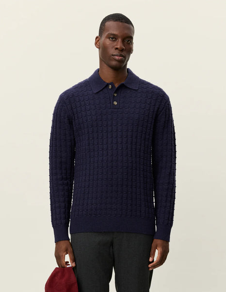 Les Deux Gustav Squared Knitted Polo - Dark Navy