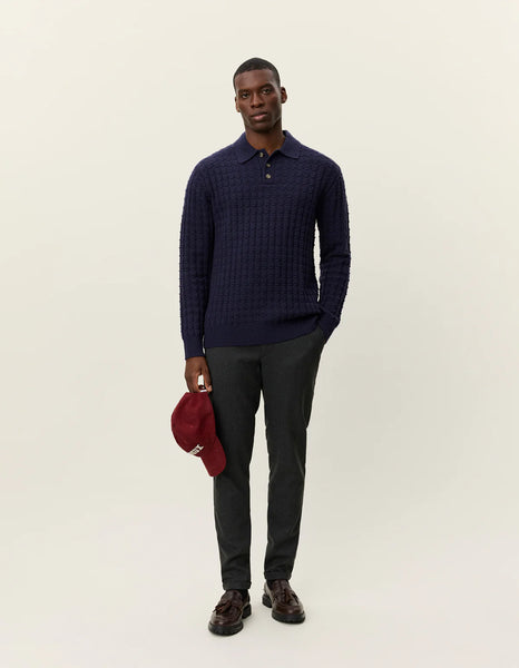 Les Deux Gustav Squared Knitted Polo - Dark Navy