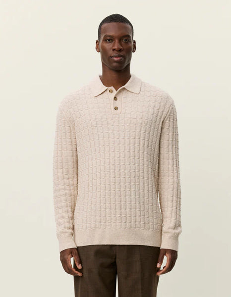 Les Deux Gustav Squared Structure L/S Knitted Polo - Light Sand Melange