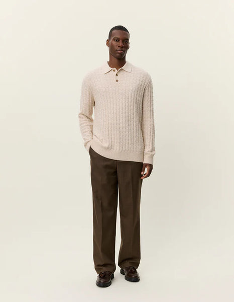Les Deux Gustav Squared Structure L/S Knitted Polo - Light Sand Melange