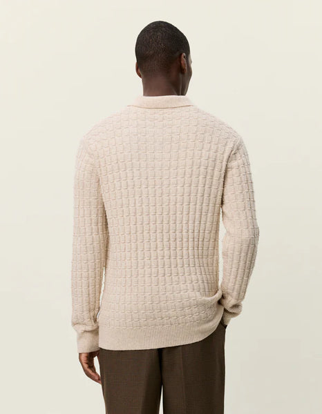Les Deux Gustav Squared Structure L/S Knitted Polo - Light Sand Melange