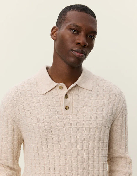 Les Deux Gustav Squared Structure L/S Knitted Polo - Light Sand Melange