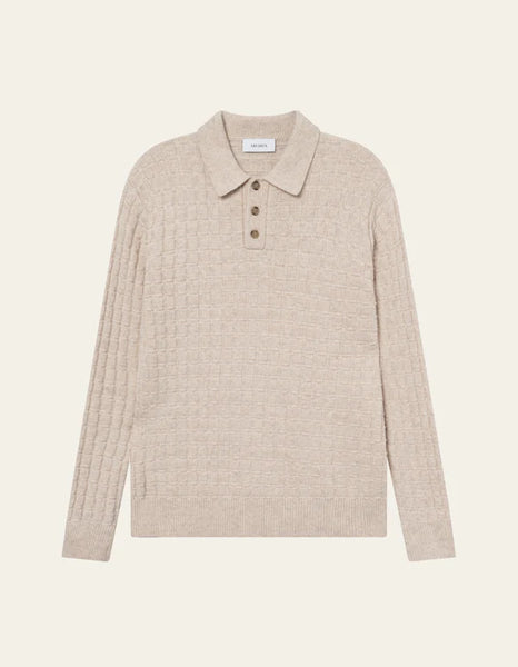 Les Deux Gustav Squared Structure L/S Knitted Polo - Light Sand Melange