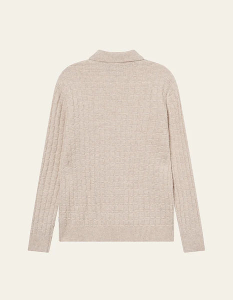 Les Deux Gustav Squared Structure L/S Knitted Polo - Light Sand Melange