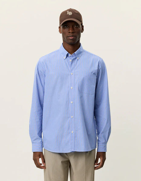 Les Deux Kent Stripe L/S Poplin Shirt - Blue Fog