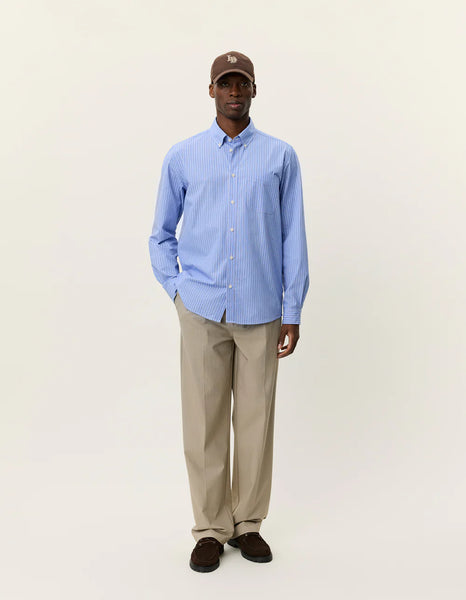 Les Deux Kent Stripe L/S Poplin Shirt - Blue Fog
