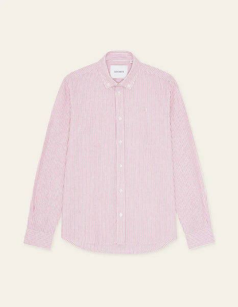 Les Deux Konrad Striped Cotton-Linen L/S Shirt - Crocus Pink