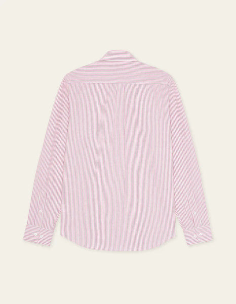Les Deux Konrad Striped Cotton-Linen L/S Shirt - Crocus Pink