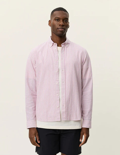 Les Deux Konrad Striped Cotton-Linen L/S Shirt - Crocus Pink