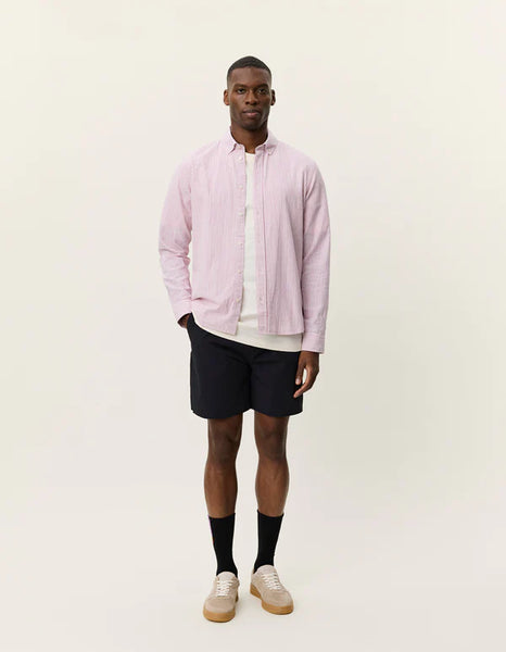 Les Deux Konrad Striped Cotton-Linen L/S Shirt - Crocus Pink