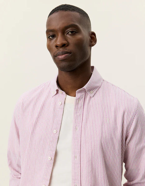 Les Deux Konrad Striped Cotton-Linen L/S Shirt - Crocus Pink