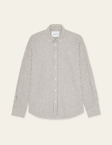 Les Deux Konrad Stripe L/S Cotton-Linen Shirt - Teak Brown