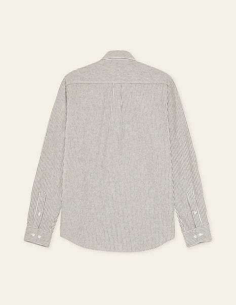 Les Deux Konrad Stripe L/S Cotton-Linen Shirt - Teak Brown