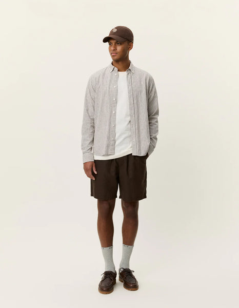 Les Deux Konrad Stripe L/S Cotton-Linen Shirt - Teak Brown