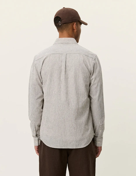 Les Deux Konrad Stripe L/S Cotton-Linen Shirt - Teak Brown