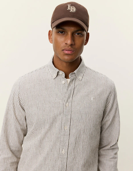 Les Deux Konrad Stripe L/S Cotton-Linen Shirt - Teak Brown