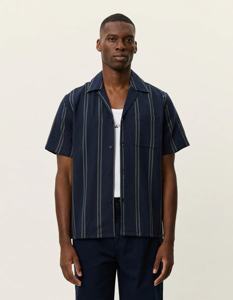 Les Deux Lawson Stripe S/S Shirt - Dark Navy
