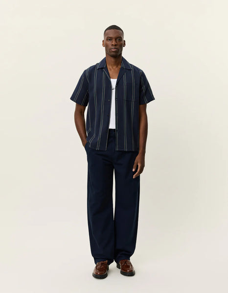 Les Deux Lawson Stripe S/S Shirt - Dark Navy